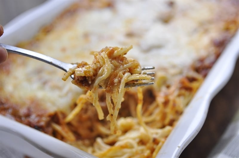 forkful of Baked Spaghetti