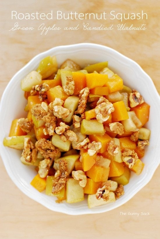 Roasted Butternut Squash with Green Apples and Candied Walnuts