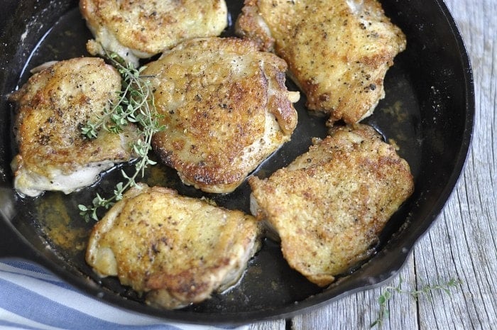 30 Minute Crispy Chicken in a cast iron skillet