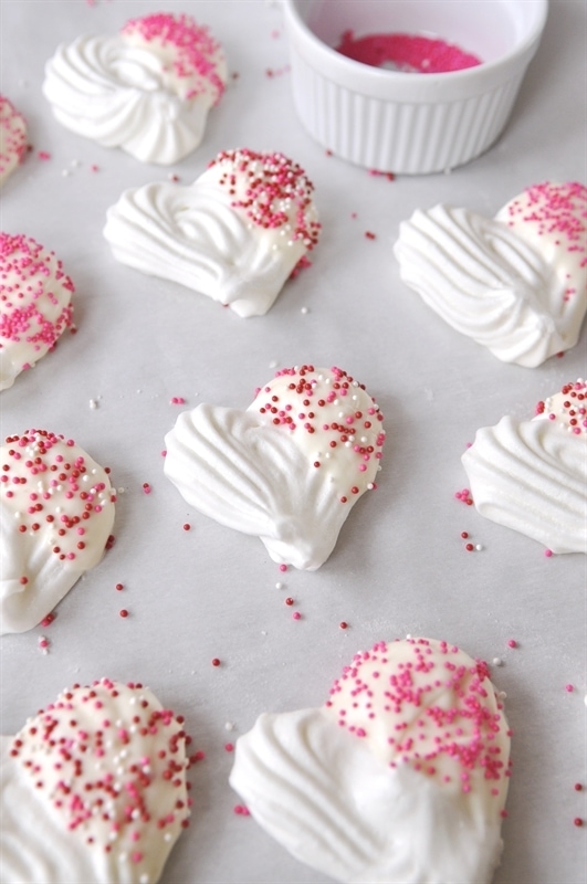 Meringue Hearts dipped in chocolate