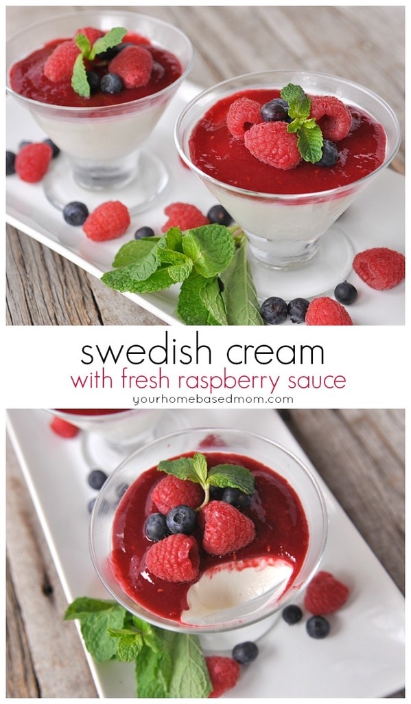 Swedish Cream with fresh raspberry sauce