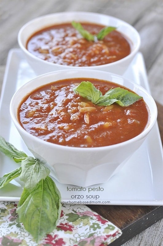 Tomato Pesto Orzo Soup @yourhomebasedmom