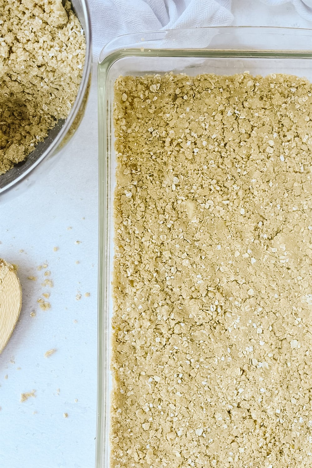 oatmeal crumbs in pan