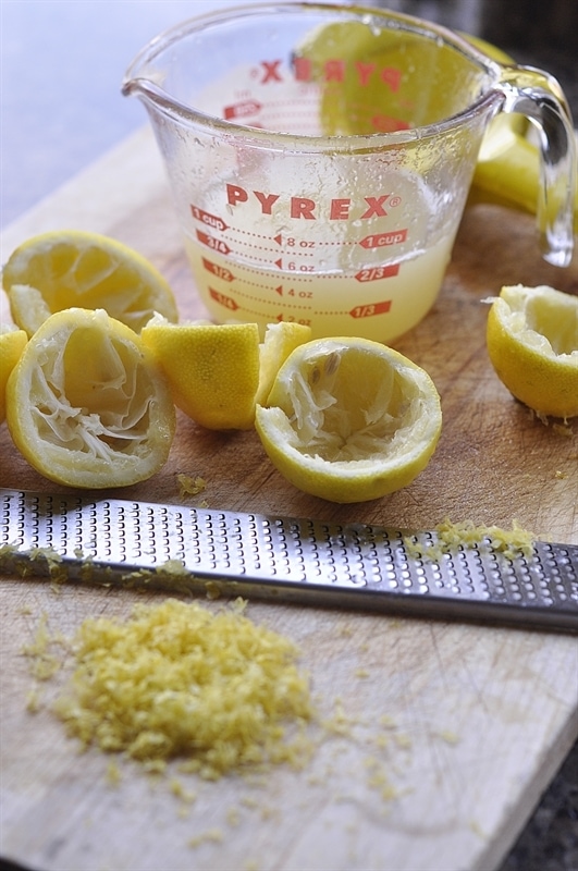 juiced lemons and lemon zest