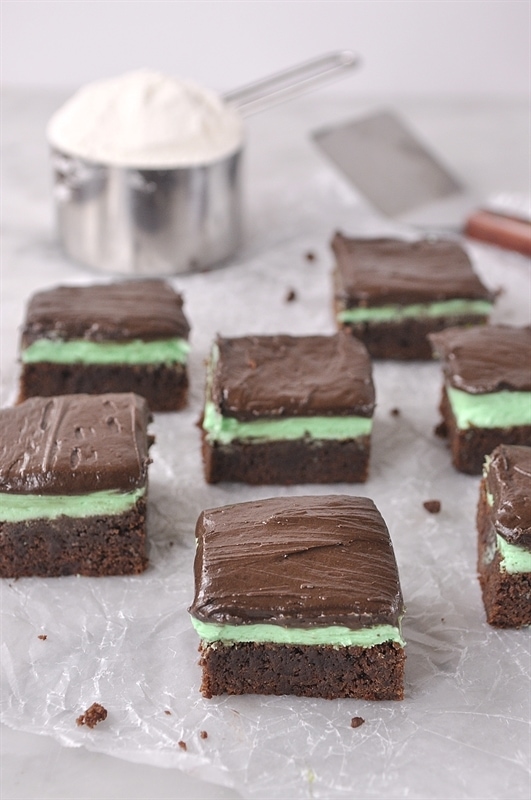 Homemade mint chocolate brownies with frosting