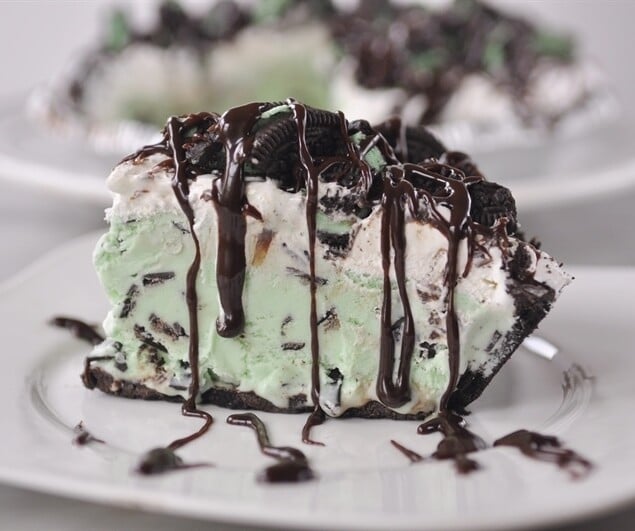 slice of grasshopper pie on a plate