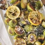 lemon roasted brussels sprouts on a platter