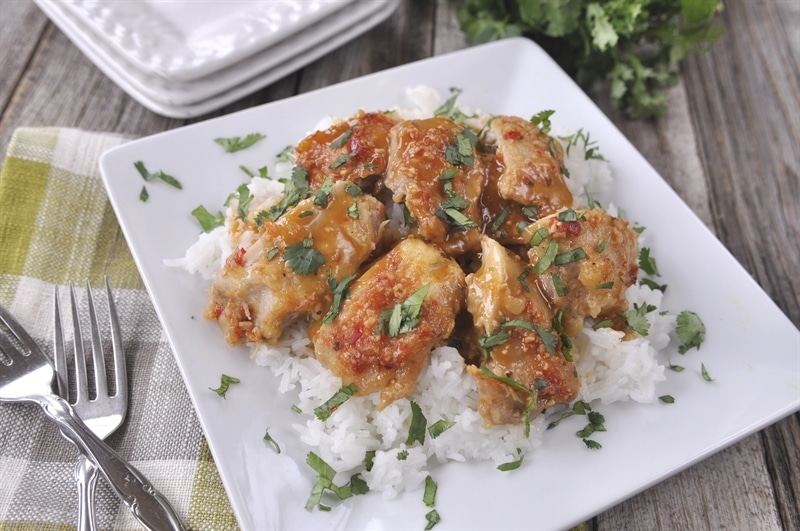 sweet and spicy slow cooker citrus chicken thighs