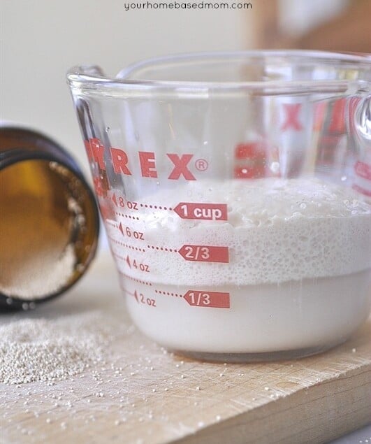 measuring cup with yeast