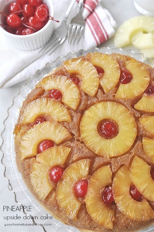 Pineapple Upside Down Cake with Vanilla Sauce @yourhomebasedmom.com