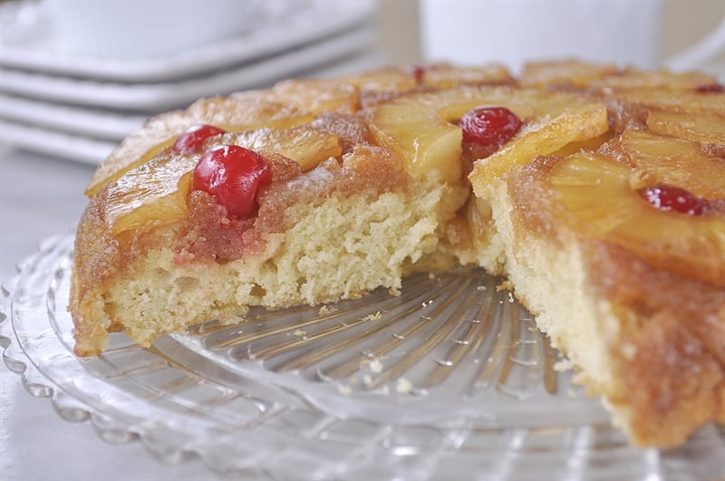 Pineapple Upside Down Cake with Vanilla Sauce @yourhomebasedmom.com