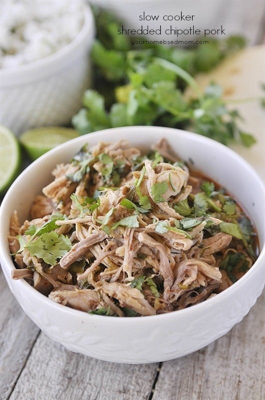 Slow Cooker Shredded Chipotle Pork - perfect for tacos, burritos and enchiladas