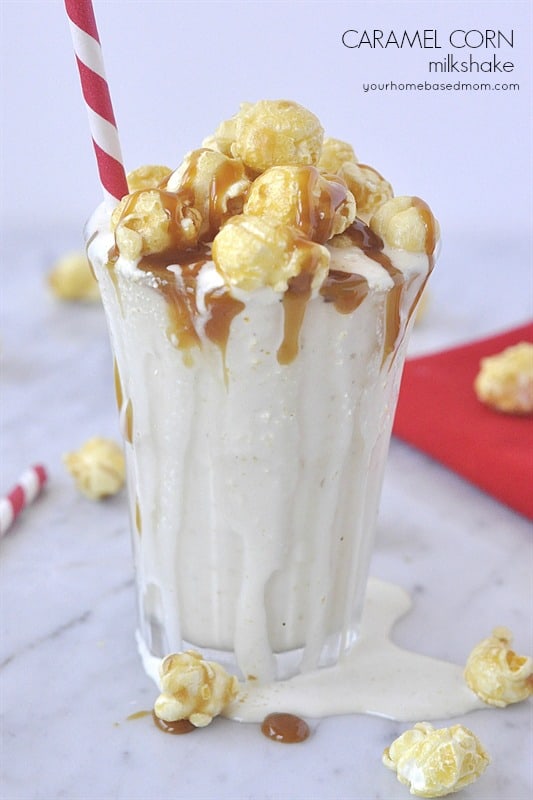 Caramel Corn Milkshake - who would have thought that ice cream and caramel corn are a perfect combination  Recipe @yourhomebasedmom.com