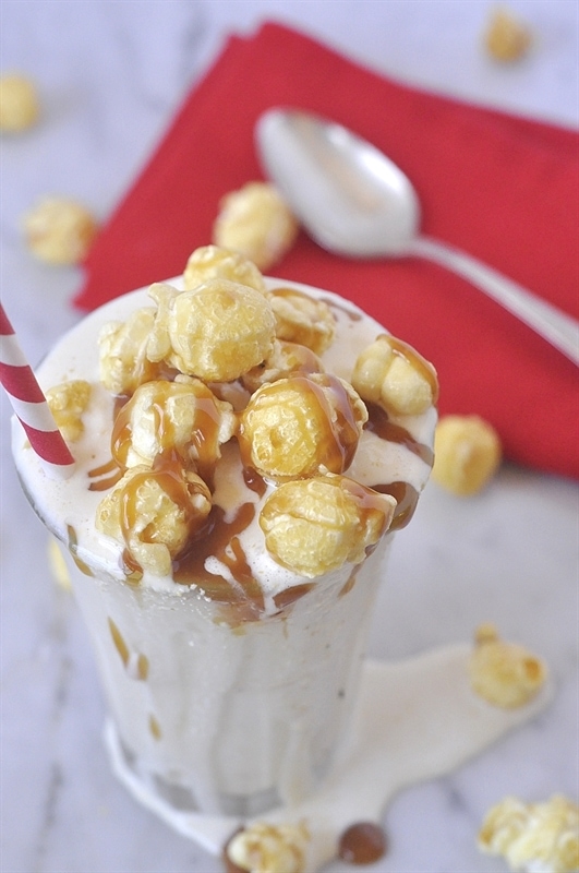 Caramel Corn Milkshake - is an amazing frosty treat that tastes just like caramel corn  @yourhomebasedmom.com