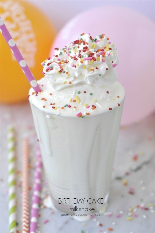 A Birthday Cake Milkshake - the perfect combination, ice cream and cake all in one  @yourhomebasedmom.com