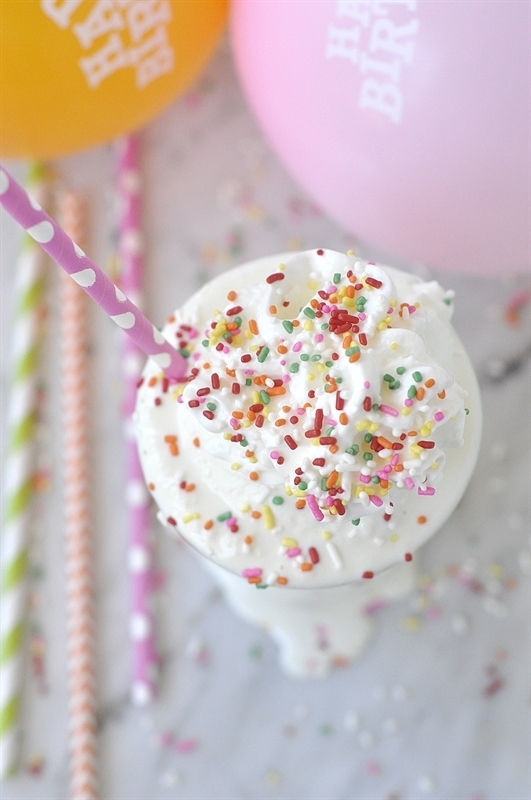 Birthday Cake Milkshake from yourhomebasedmom.com