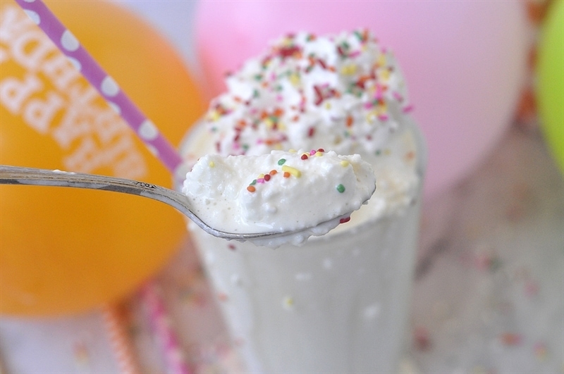 A spoonful of a delicious birthday cake milkshake to celebrate @yourhomebasedmom.com