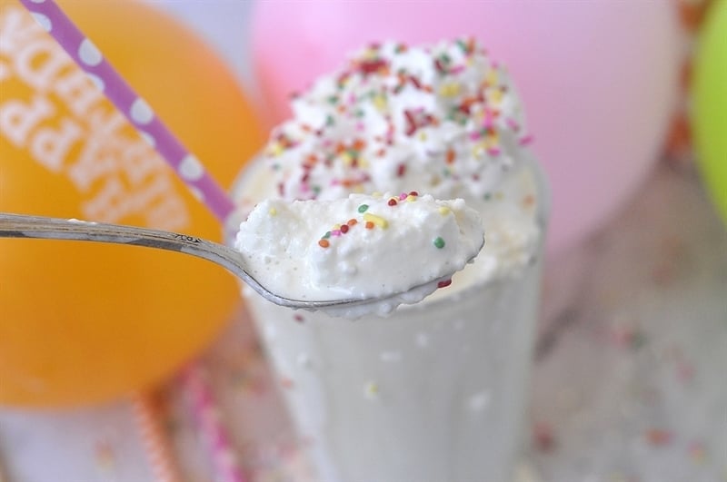 A spoonful of a delicious birthday cake milkshake to celebrate @yourhomebasedmom.com