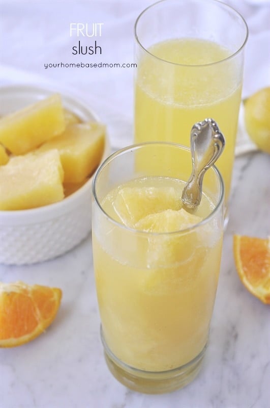 Always have a refreshing, fruity drink on hand with this fruit slush.  Store the frozen slush cubes in the freezer and just pull them out and add soda!
