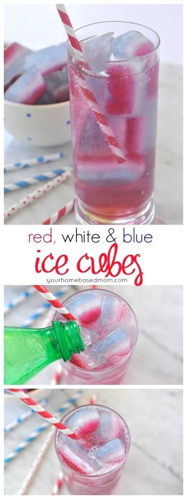 Red, white and blue ice cubes