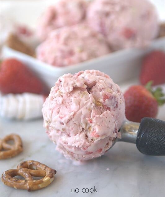 No Cook Strawberry Pretzel Ice Cream