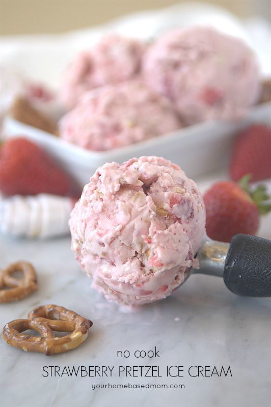 No Cook Strawberry Pretzel Ice Cream