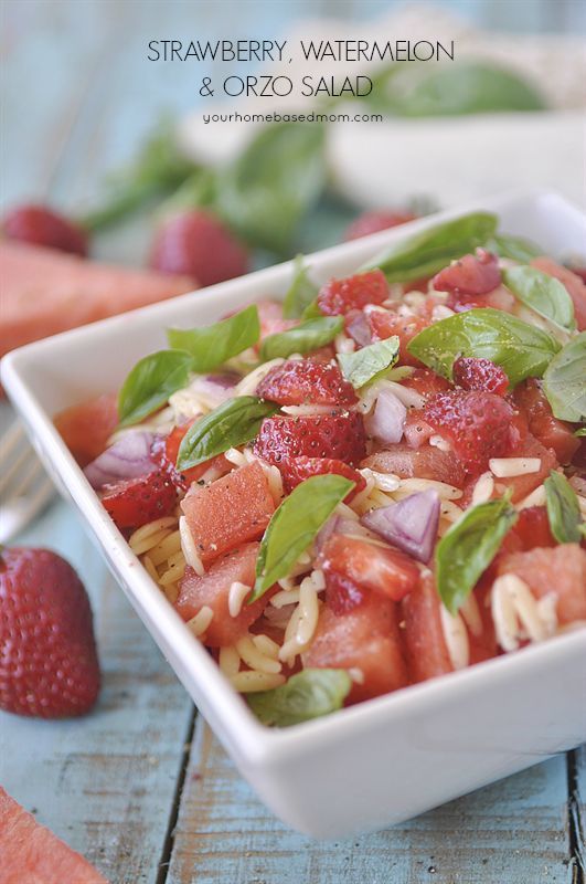 Strawberry Watermelon Orzo Salad is both pretty & delicious. A wonderful combination of flavors and textures.