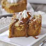 pumpkin pie cake with caramel sauce