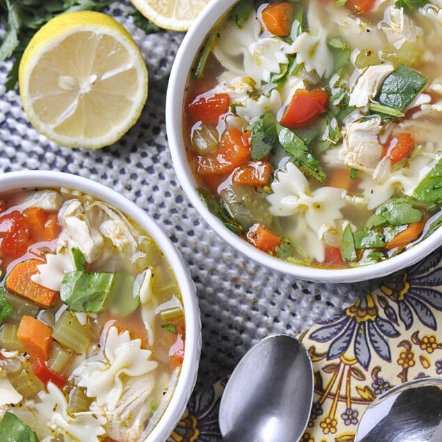 bowl of lemon turkey soup