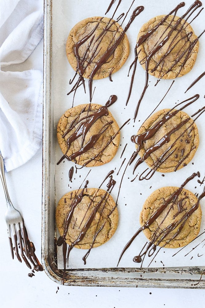 Salted Caramel Brown Sugar Cookies with chocolate drizzle