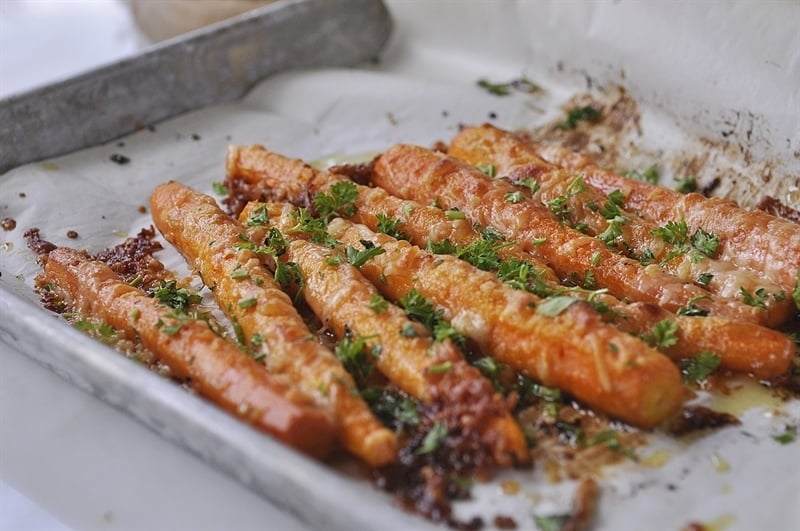 roasted carrots topped with parsley