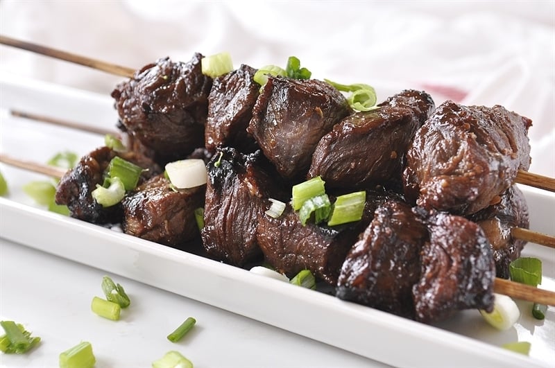 Teriyaki marinade beef skewers