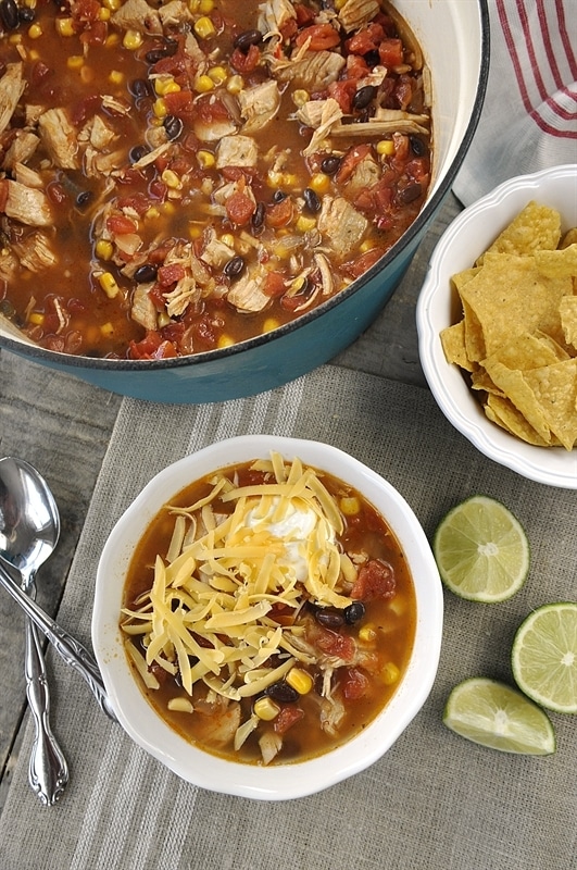 Fiesta Turkey Soup with sour cream and shredded cheese