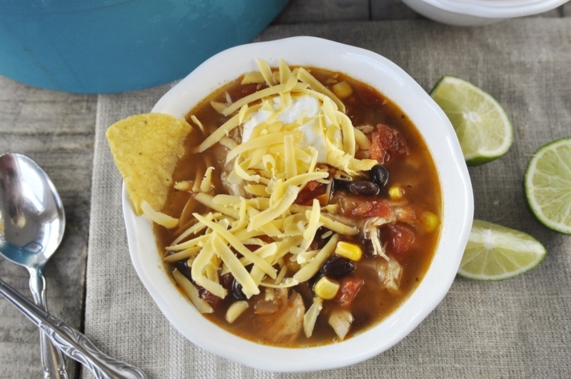 Fiesta Turkey Soup and tortilla chips