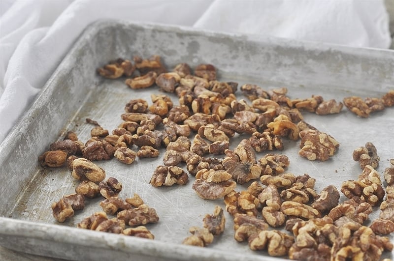 Toasted Walnuts on a baking sheet