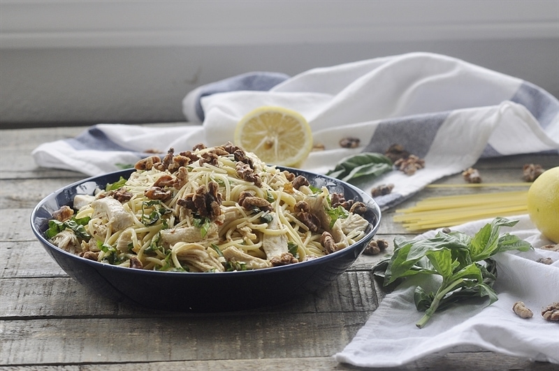 Lemon Basil Pasta with Toasted Walnuts.