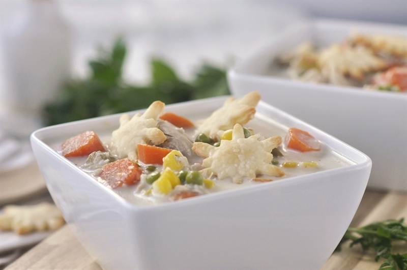 chicken pot pie soup in a bowl