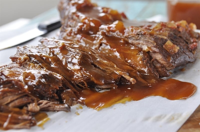 sliced slow cooker sweet and sour brisket