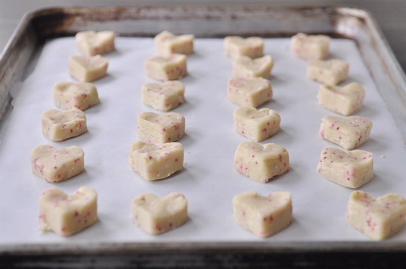 heart cookies on a baking sheet