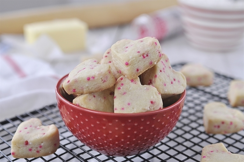 bowl of valentine heart cookies