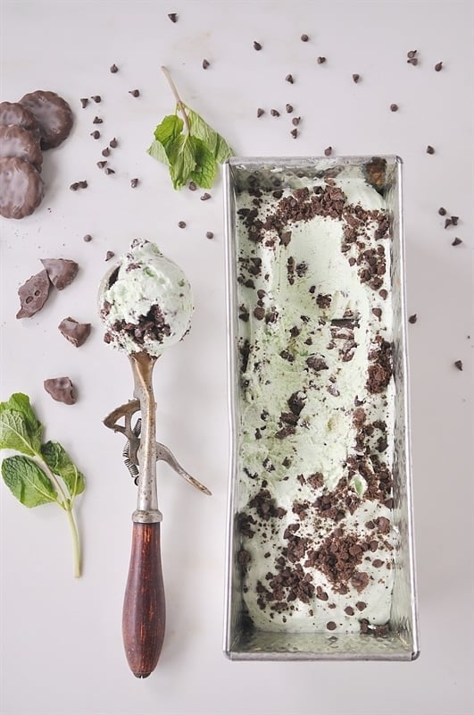 Mint Chocolate Cookie No Churn Ice Cream is creamy and delicious.