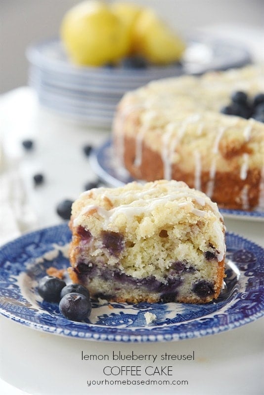 A slice of lemon blueberry coffee cake with streusel