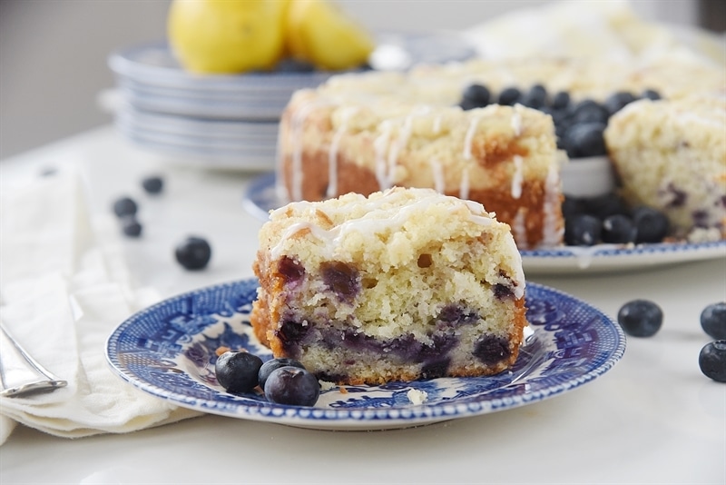 a slice of glzed Lemon Blueberry Coffee Cake