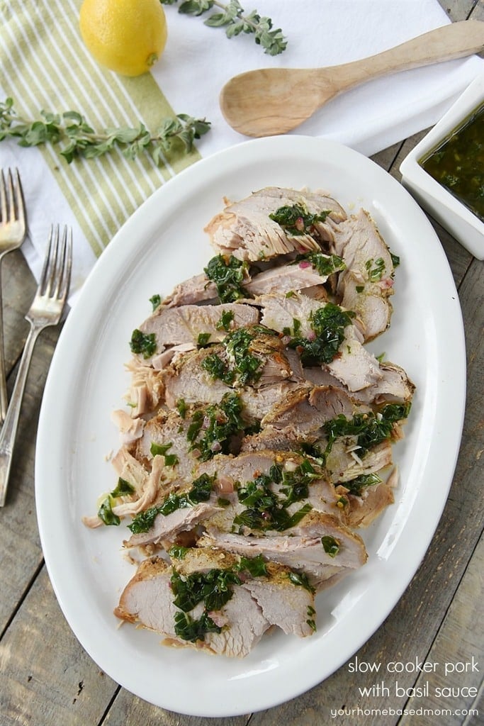 slow cooker pork with basil sauce