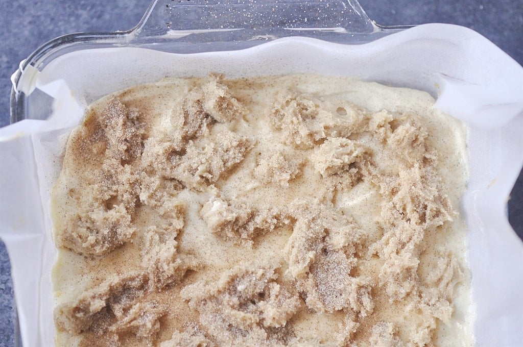 dough on top of snickerdoodle blondies