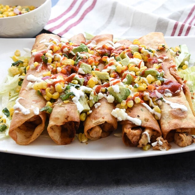 Chicken Flautas and fresh corn salsa