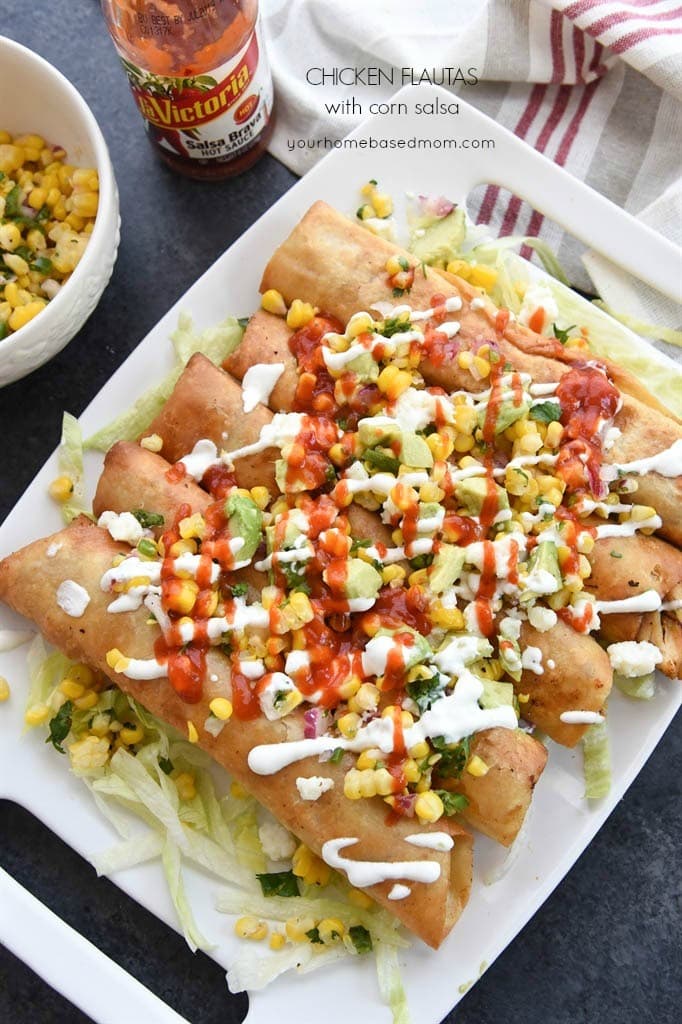 Chicken Flautas with corn salsa