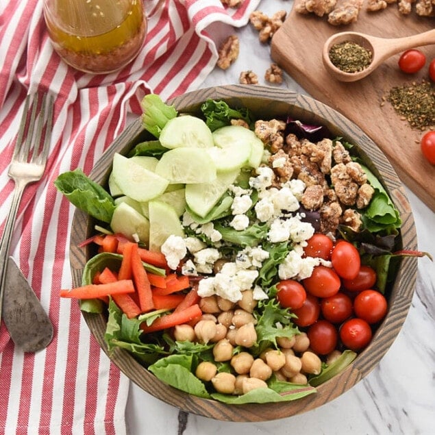 Mediterranean Salad with Za'atar Spiced Walnuts