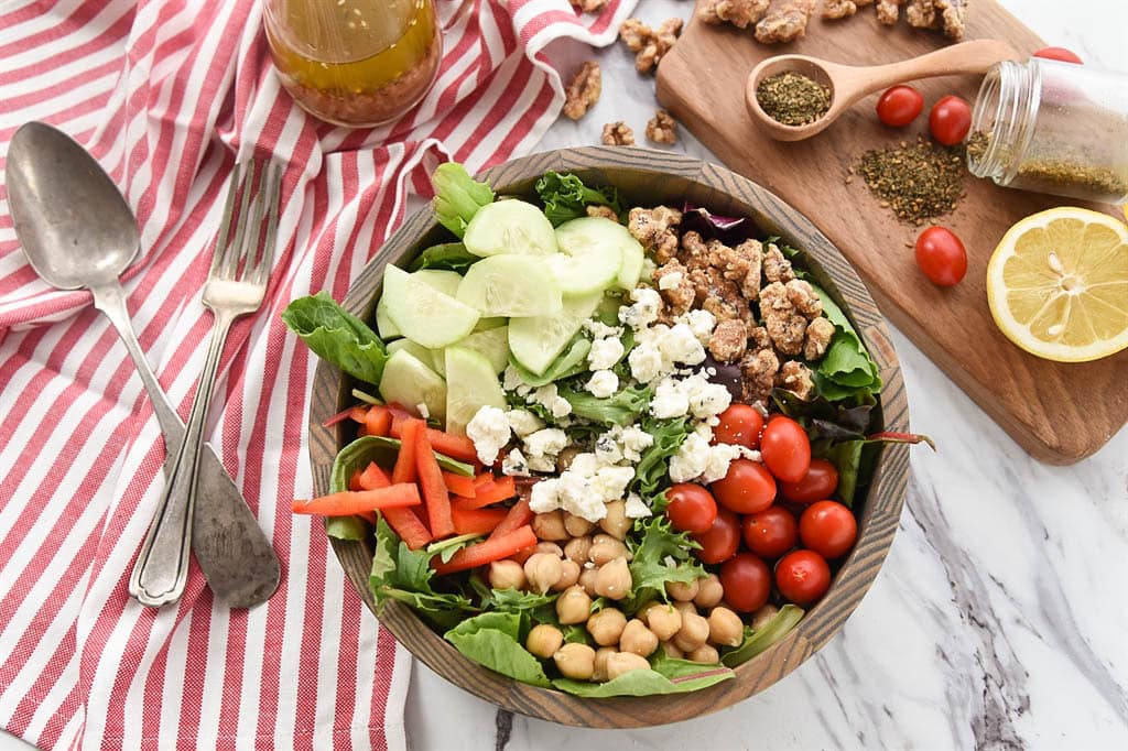 Mediterranean Salad with Za'atar Spiced Walnuts