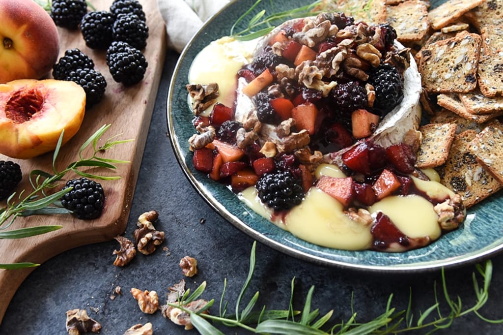 Baked Brie with Fruit and Toasted Walnuts